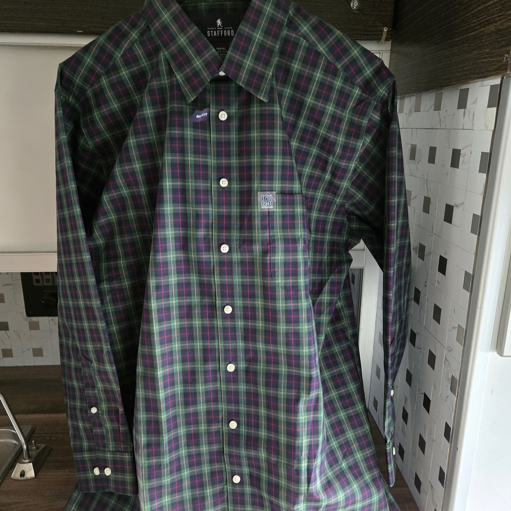 Stafford Men's Green Plaid Shirt